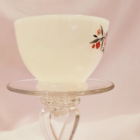 Fire King Primrose SINGLE Milk Glass Cup, Pink & Red Flowers, Vintage 1960-62 - Picture 3 of 9